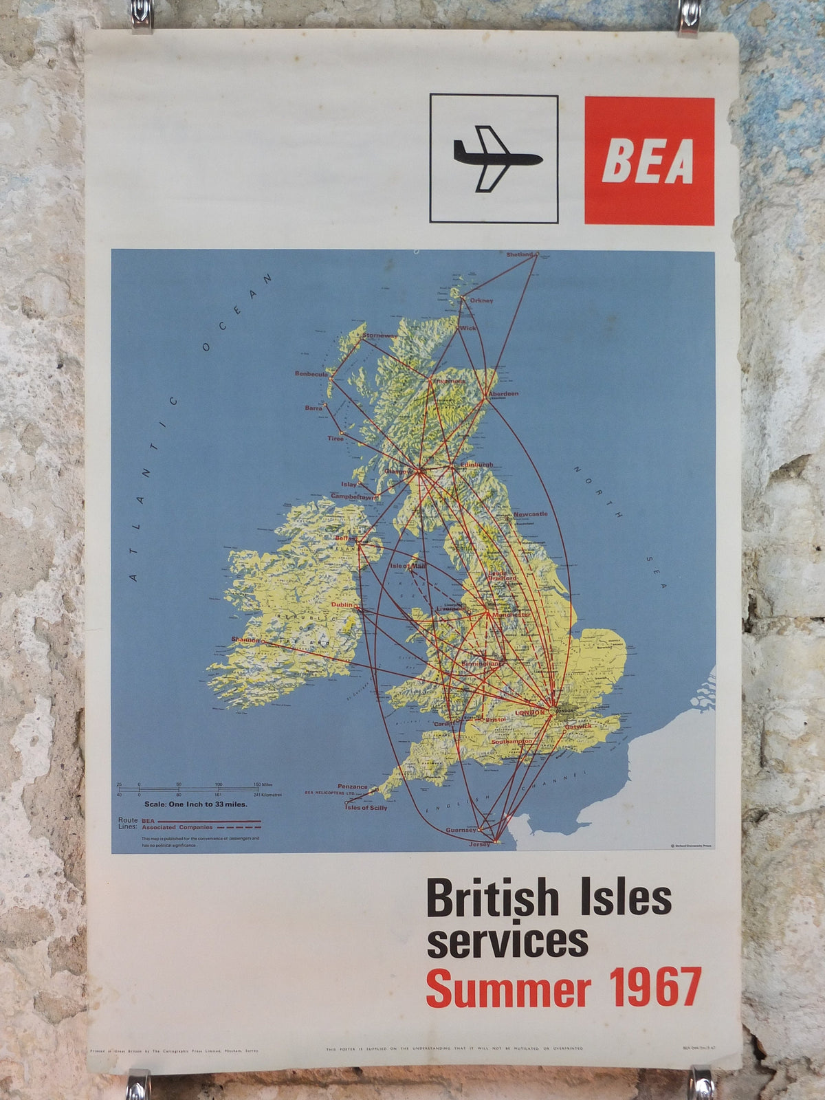 1967 BEA British Isles Route Map Poster, British European Airways, Original Vintage Summer 1967, air travel tourism, wall art retro decor