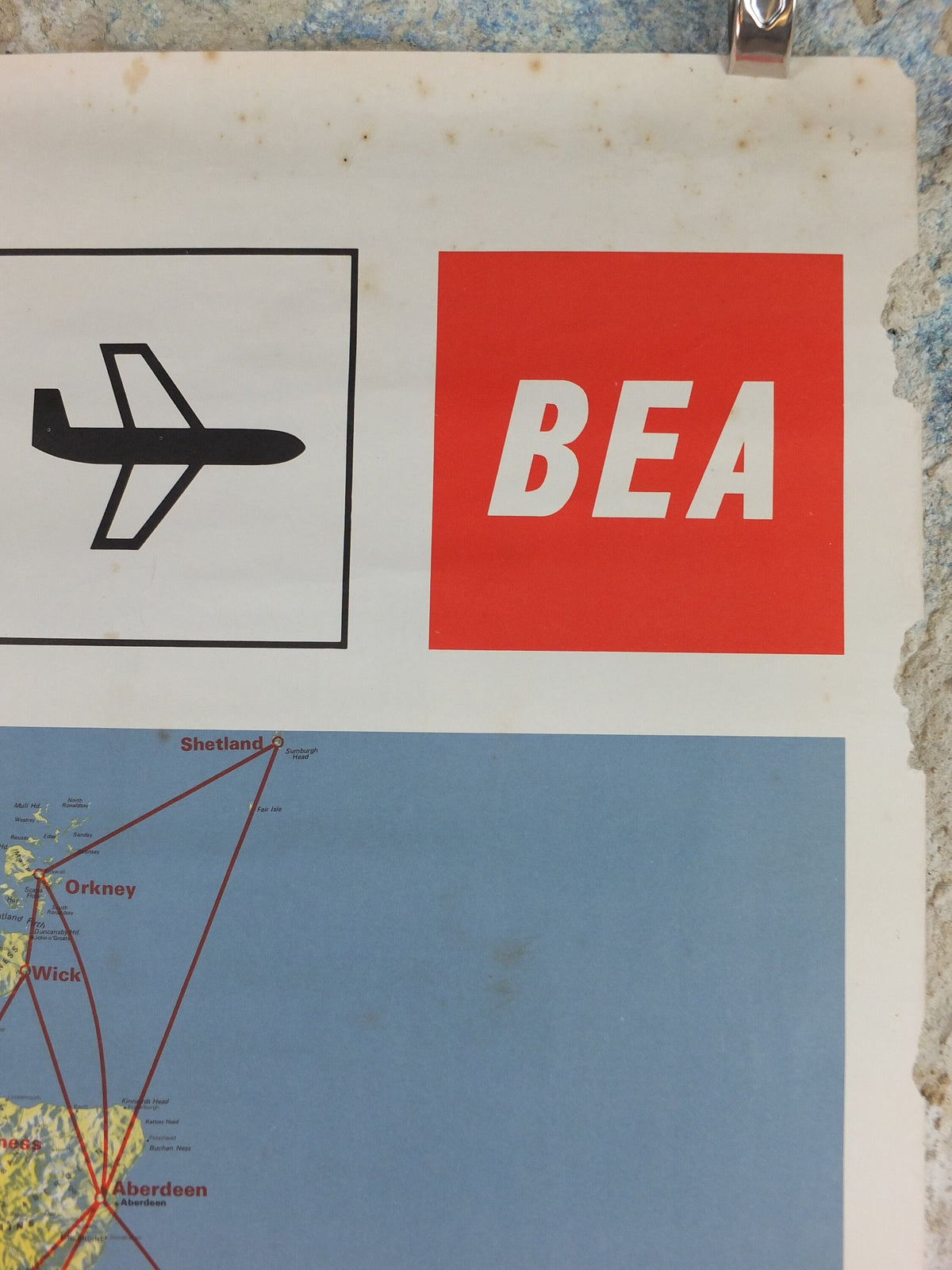 1967 BEA British Isles Route Map Poster, British European Airways, Original Vintage Summer 1967, air travel tourism, wall art retro decor