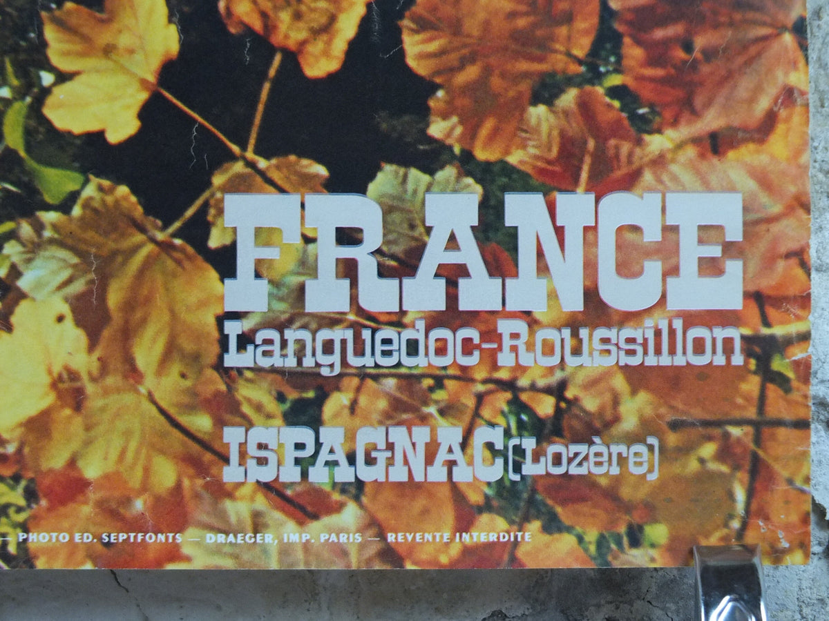 1960s Autumn in Languadoc Roussillon Poster, Ispagnac, printed by French Government, travel tourism, wall art decor