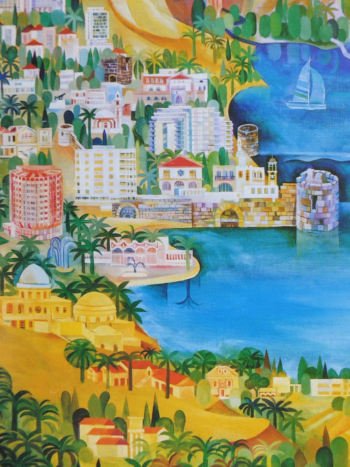 1981 Tiberias Poster, The City and Sea of Galilee, by E Weishof, Travel tourism wall art decor
