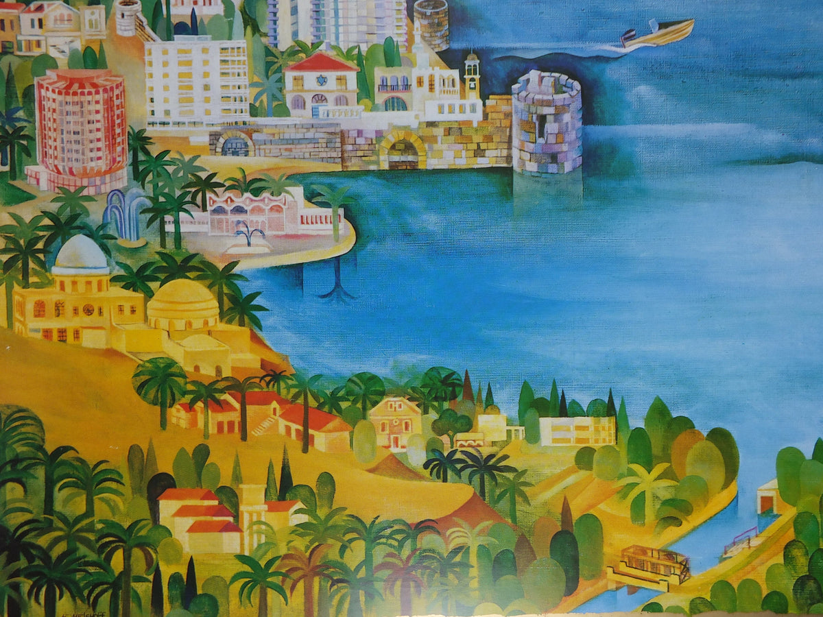 1981 Tiberias Poster, The City and Sea of Galilee, by E Weishof, Travel tourism wall art decor