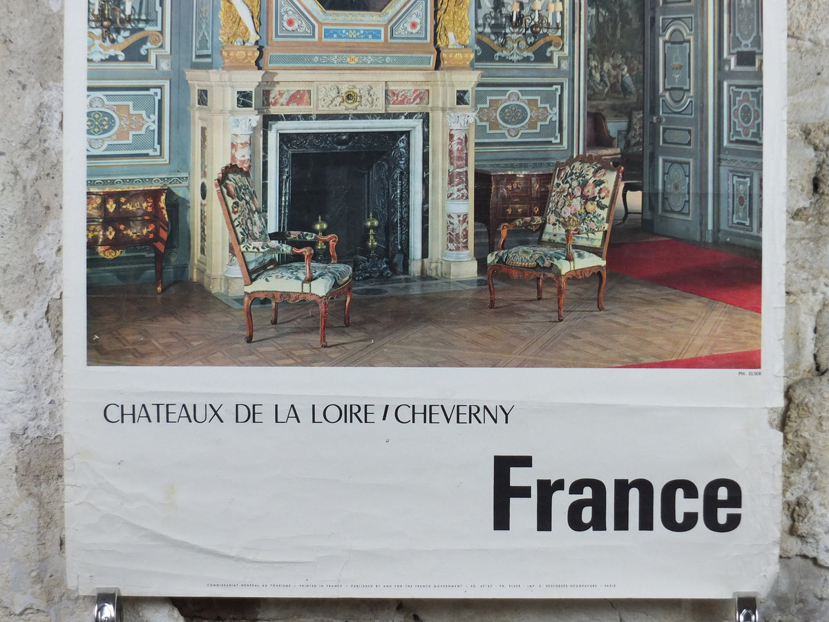 1950s French Loire Valley Travel Poster, Château de Cheverny, travel tourism, wall art decor