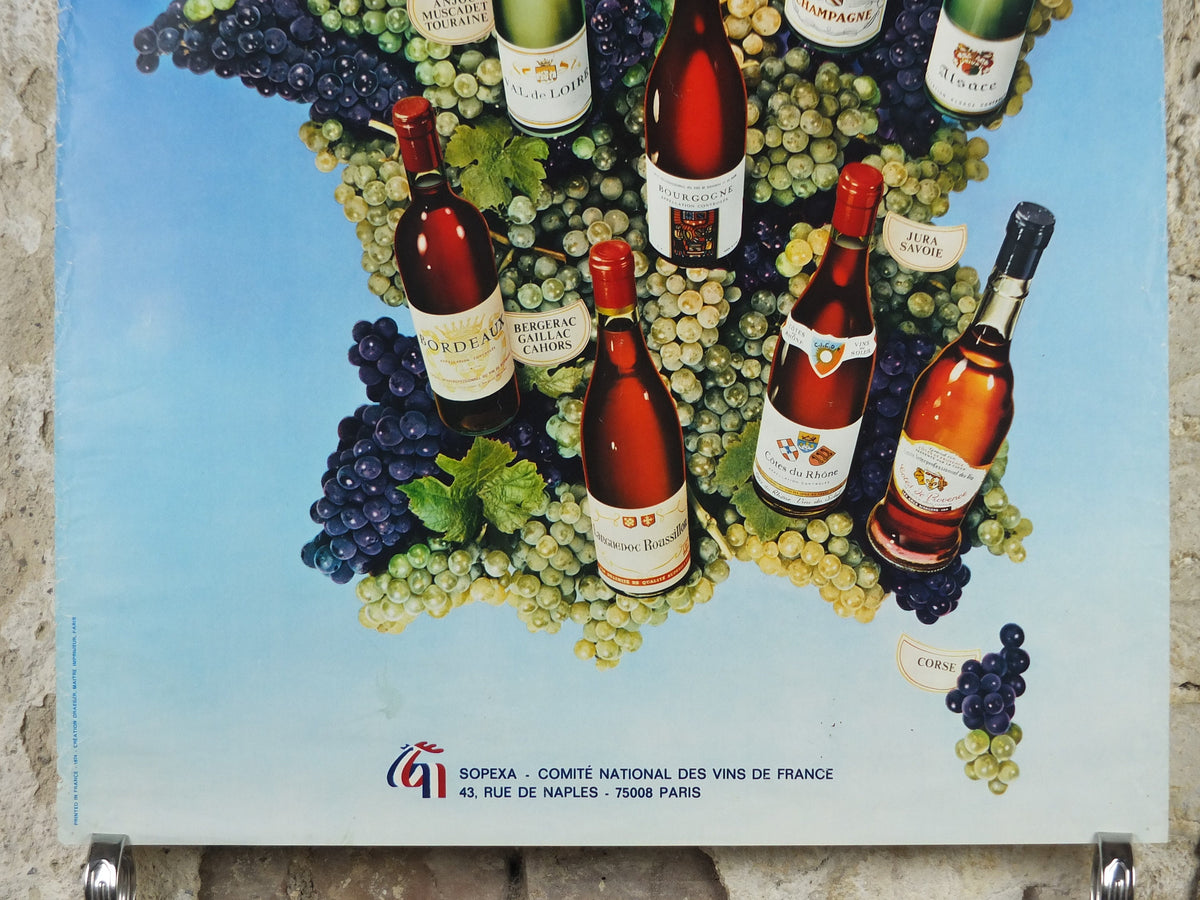 1974 Wines of France Poster, Types of French wines, Vins de France, advertising and marketing, Viticulture print wall art decor
