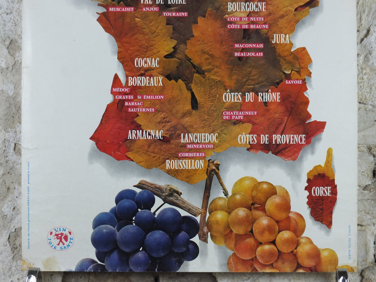 1974 Vineyards of France Poster, Types of French wines, Vins de France, advertising and marketing, Viticulture print wall art decor