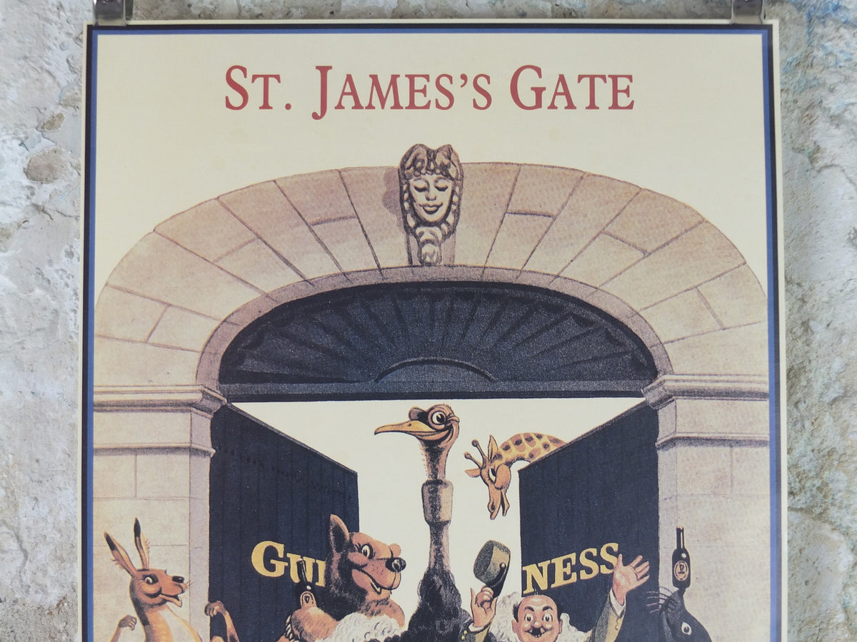 1990s Guinness St James Gate Poster, from Guinness Museum, By John Gilroy 1959, zookeeper with Guinness animals, Wall art decor