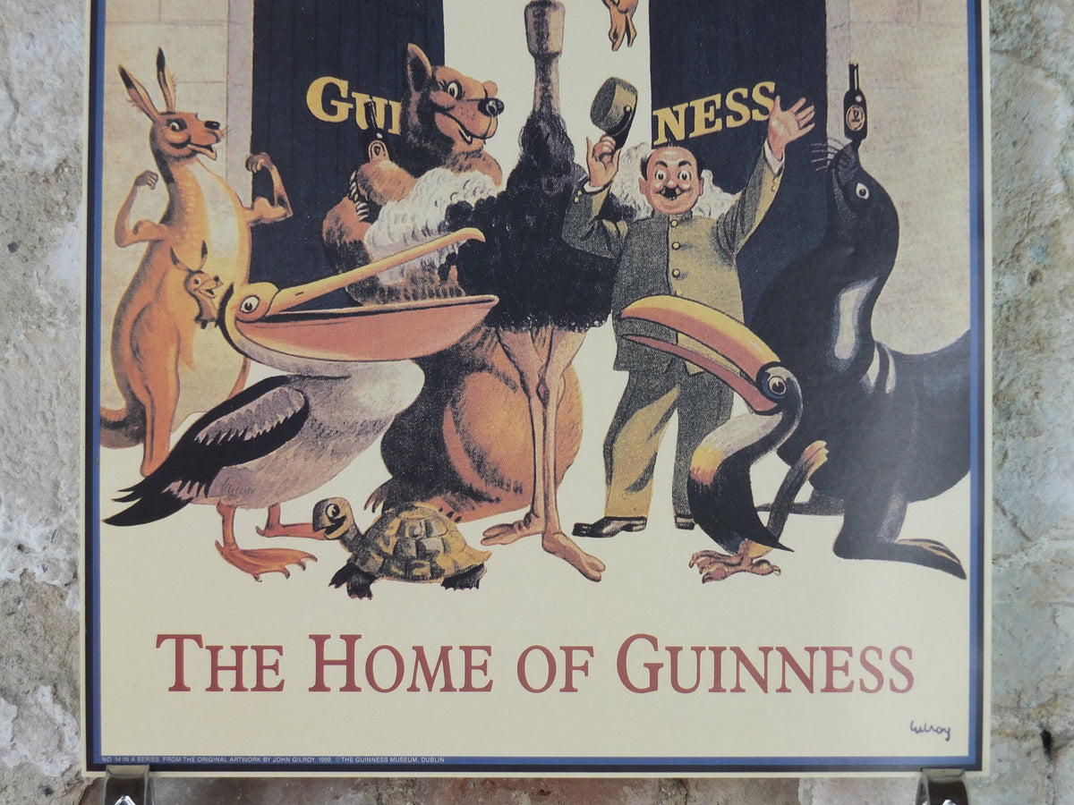 1990s Guinness St James Gate Poster, from Guinness Museum, By John Gilroy 1959, zookeeper with Guinness animals, Wall art decor