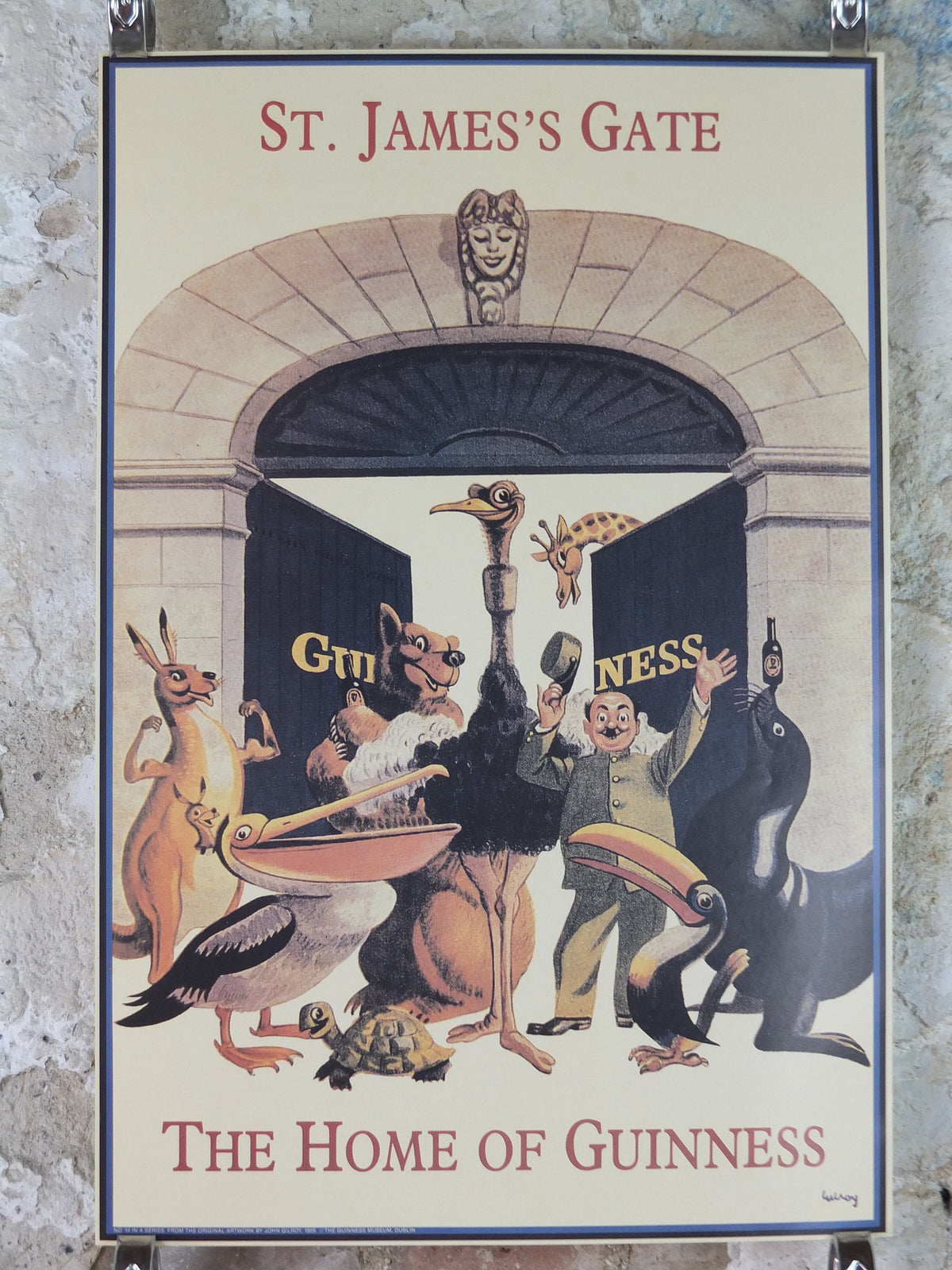 1990s Guinness St James Gate Poster, from Guinness Museum, By John Gilroy 1959, zookeeper with Guinness animals, Wall art decor
