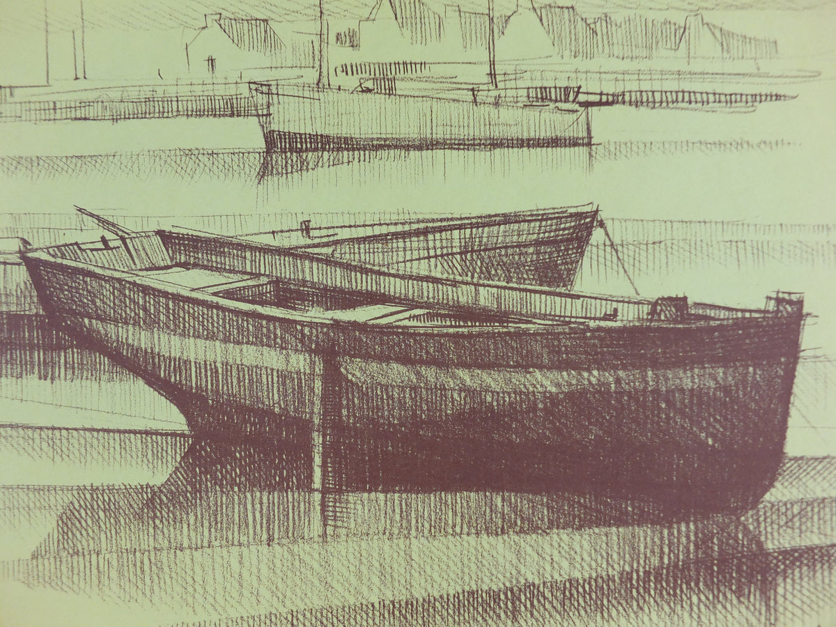 1979 Rowing dingy Poster, beach and fishing art, seascapes, French painter, wall art decor