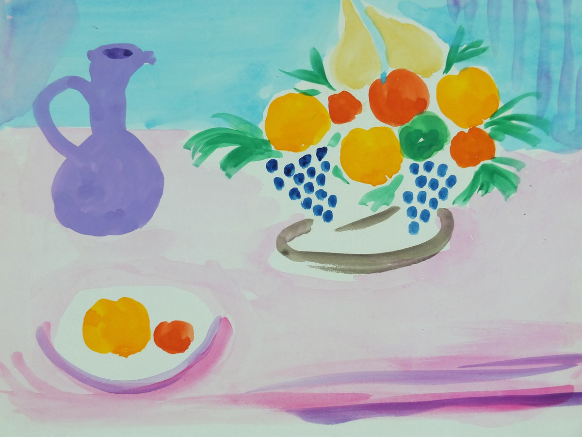 1978 Jean Williet Poster, still life with peaches and oranges, and grapes, artist gallery exhibition, wall art decor