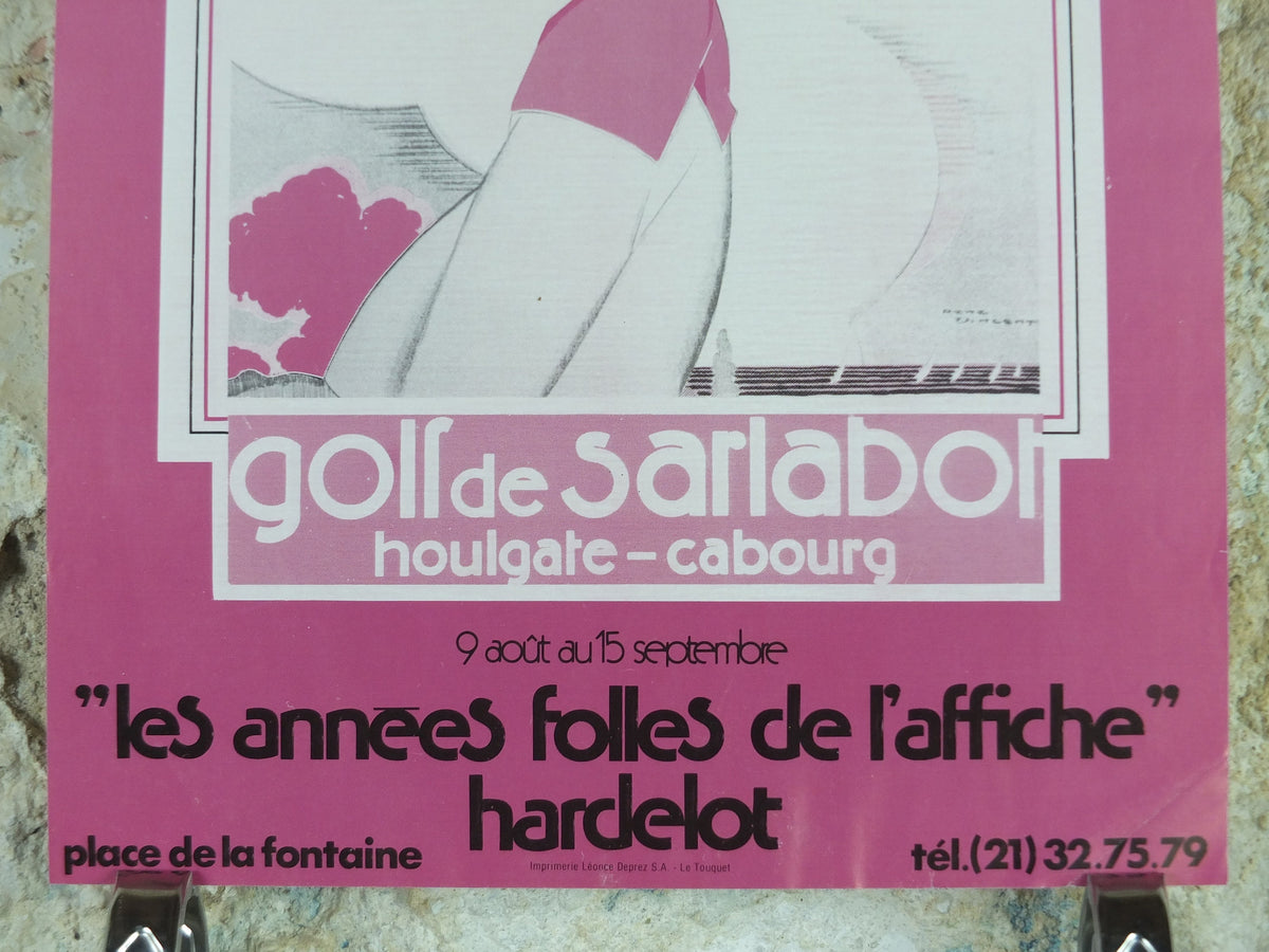 1970s Rene Vincent Poster, In Pink, Woman playing golf at Saralabot c1930, Art Deco Nouveau neoclassical, gallery exhibition, wall art decor