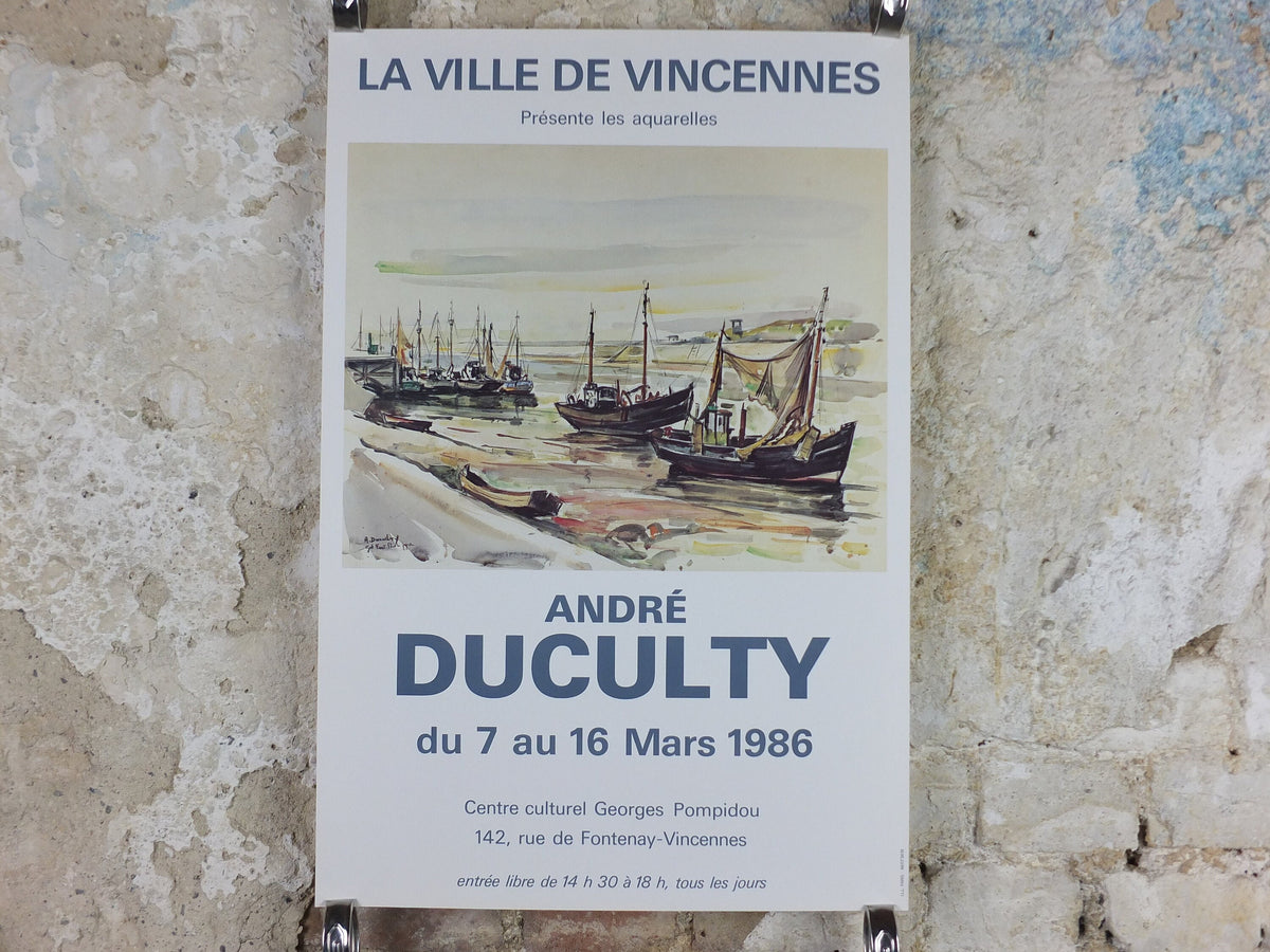 1986 Andre Duculty Poster, Fishing boats at Port Philippe. beach and fishing art, seascapes, French painter, wall art decor
