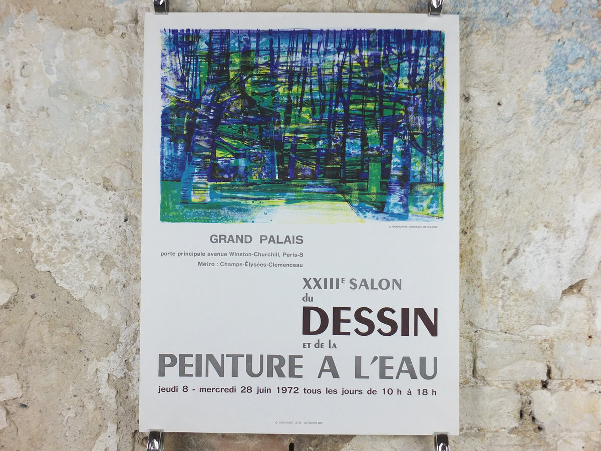 1972 Camille Hilaire Poster, Forest of strong greens and blues, French Cubism artist, Grand Palais Paris, wall art decor