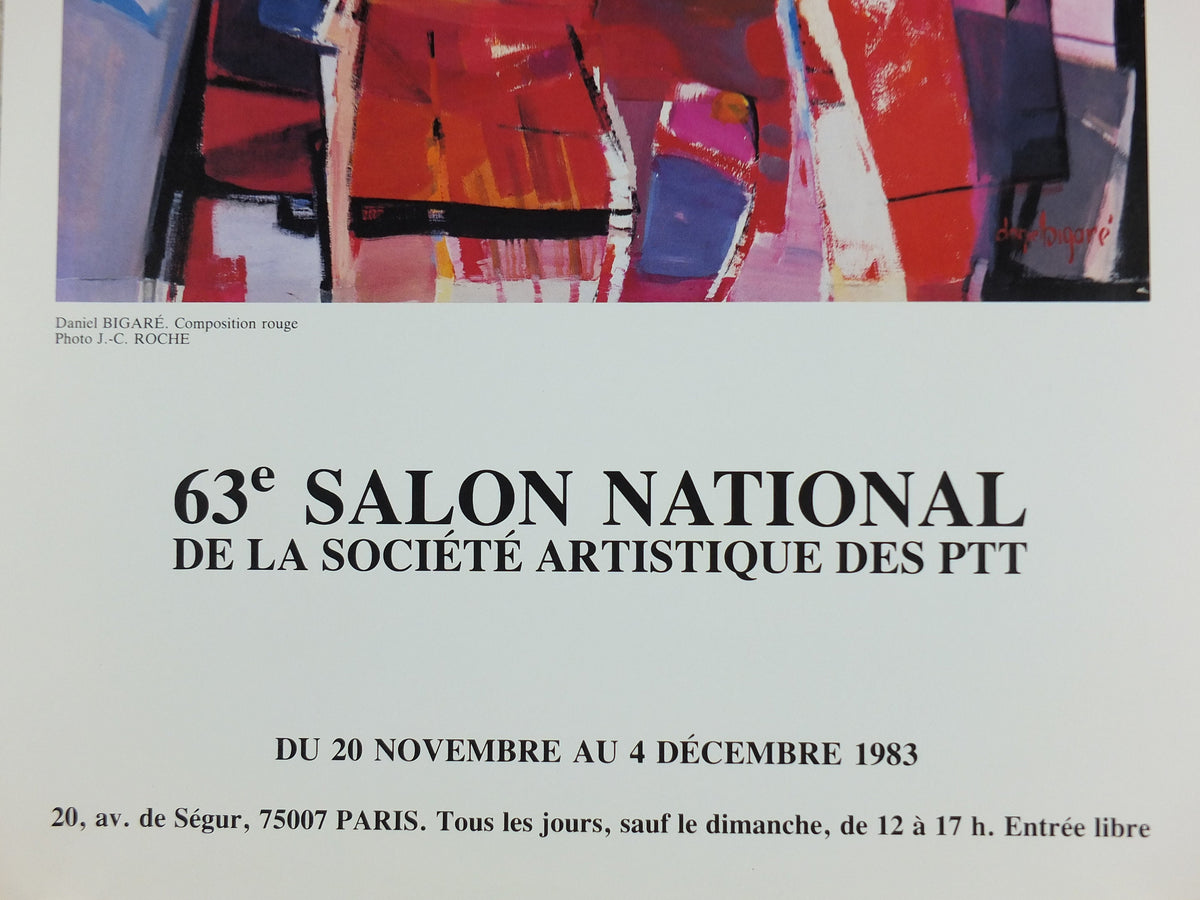 1983 Daniel Bigare Poster, Composition Rouge, Ministry of Post and Communications, Paris, artist gallery exhibition, wall art decor