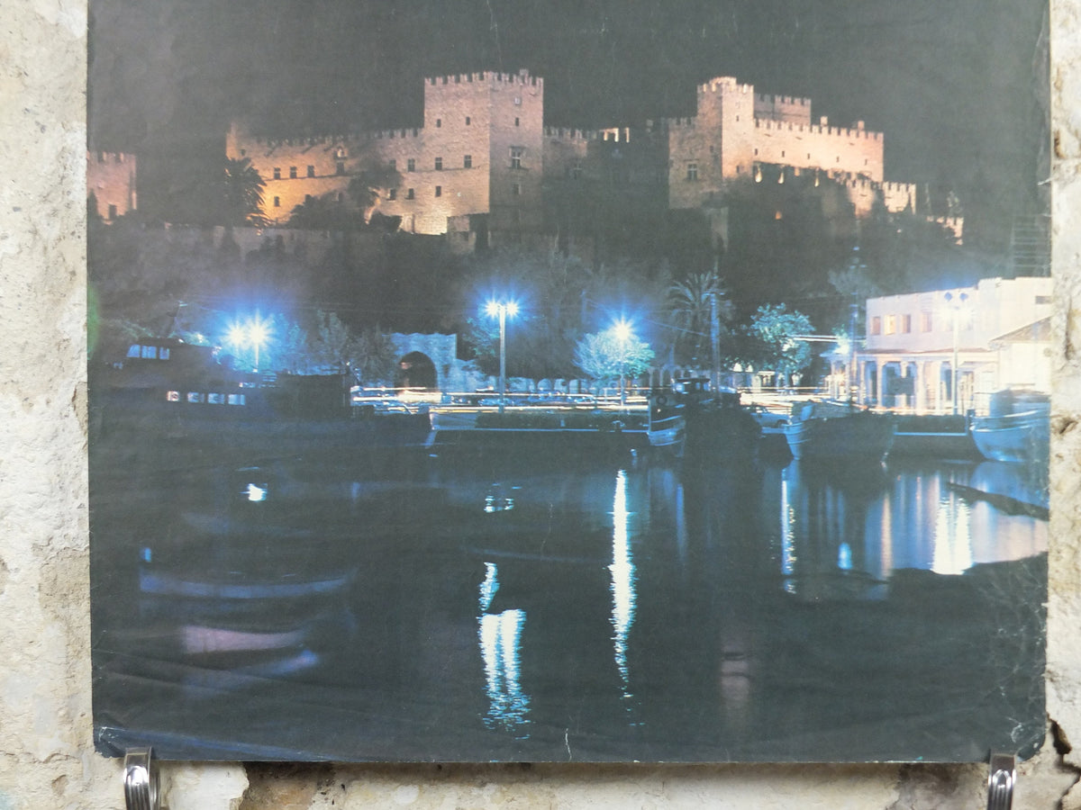 1971 Rhodes Greece Travel Poster, Ροδοσ, Palace of the Grand Master, Knights of Rhodes, travel tourism, holiday vacation, wall art decor