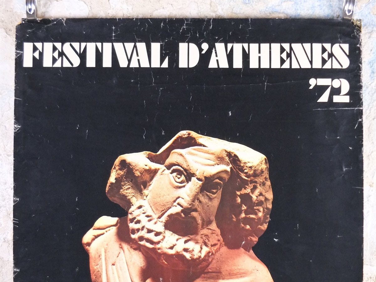 1972 Festival of Athens Poster, classical Greek sculpture, travel tourism, holiday vacation, wall art decor
