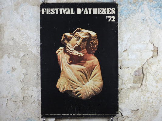 1972 Festival of Athens Poster, classical Greek sculpture, travel tourism, holiday vacation, wall art decor