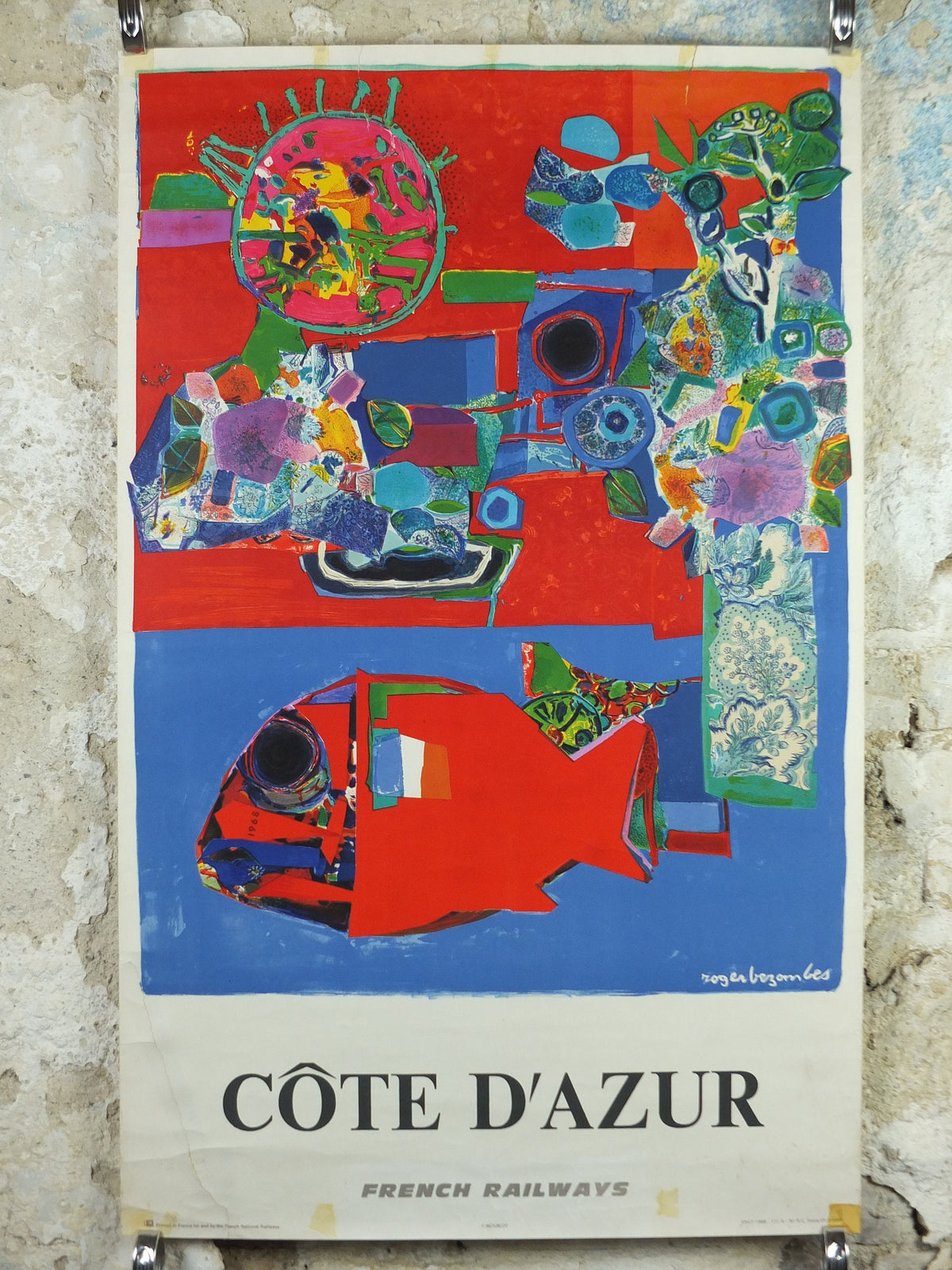 1968 SNCF Cote d'Azur Poster, French Riviera travel poster from Côte d'Azur, by Roger Bezombes, wall art retro decor