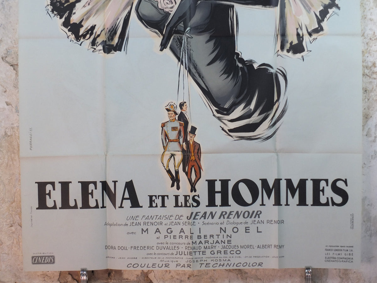 1956 Elena and her Men Poster, Ingrid Bergman, original Vintage French "Grande" size, Elena et les Hommes, beautiful powder grey/blue