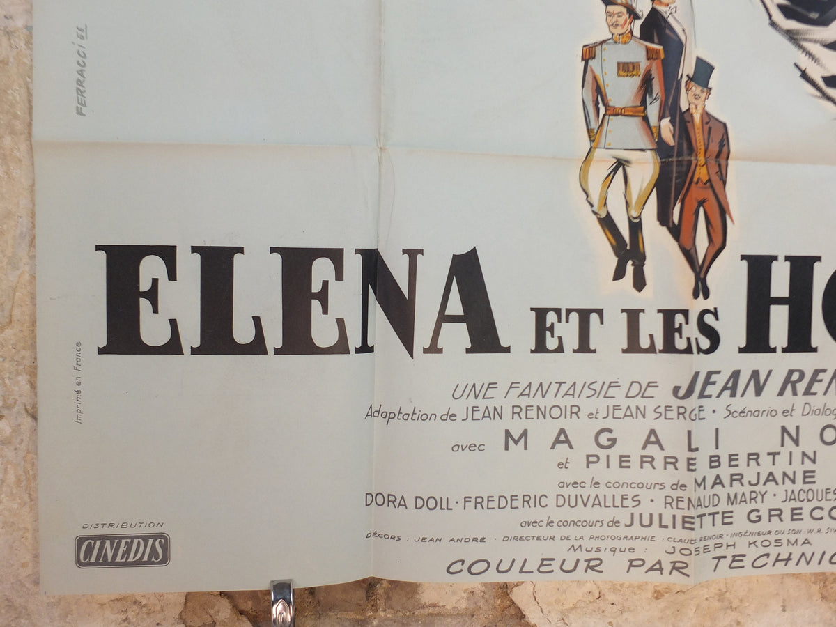 1956 Elena and her Men Poster, Ingrid Bergman, original Vintage French "Grande" size, Elena et les Hommes, beautiful powder grey/blue