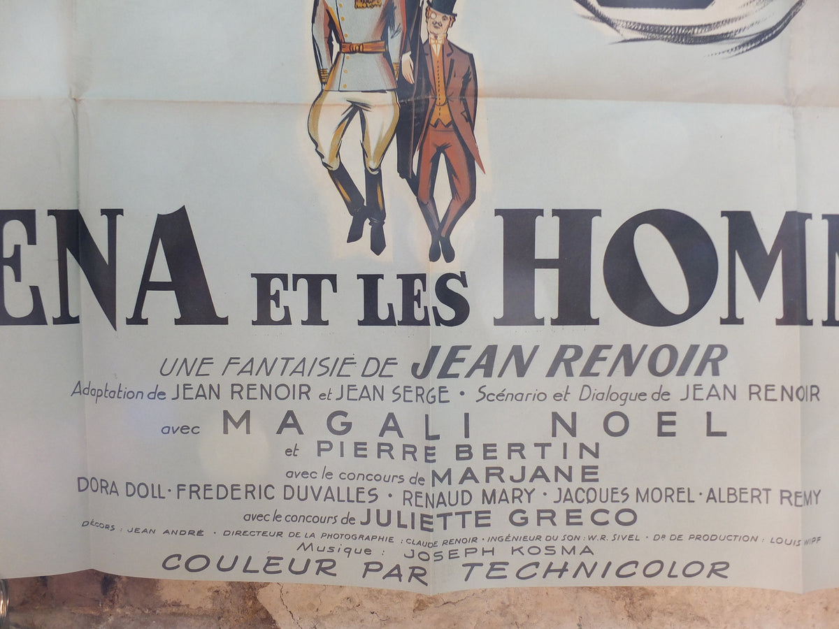 1956 Elena and her Men Poster, Ingrid Bergman, original Vintage French "Grande" size, Elena et les Hommes, beautiful powder grey/blue