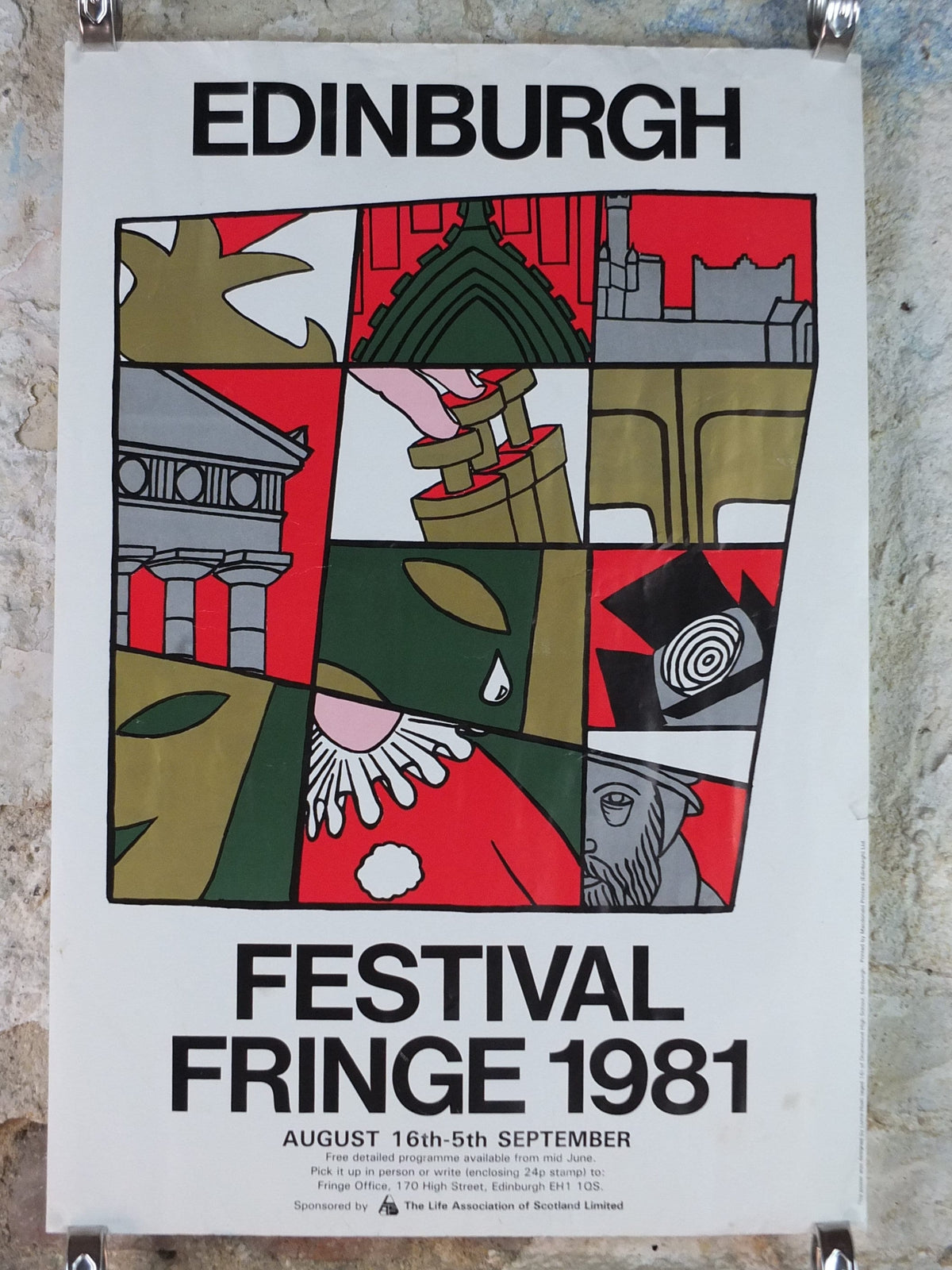 1981 Edinburgh Festival Fringe Poster, Cultural Arts Festival, comedy, artwork by Lorna Hush wall art decor