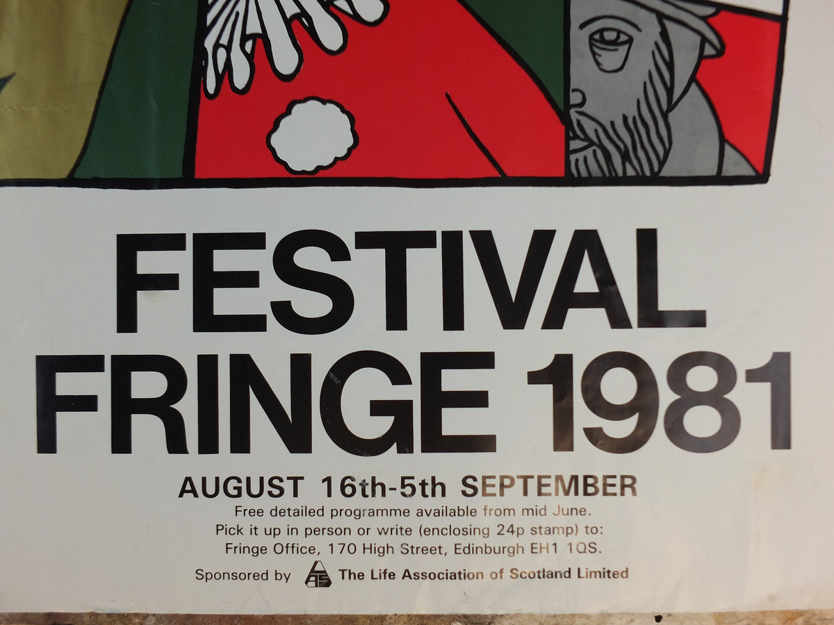 1981 Edinburgh Festival Fringe Poster, Cultural Arts Festival, comedy, artwork by Lorna Hush wall art decor