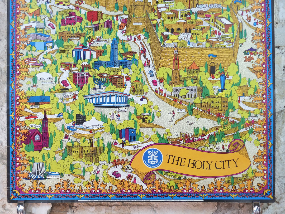 1973 Jerusalem Poster, The Holy City by Roy Bishop, Israel's 25th Anniversary Year, Travel tourism wall art decor