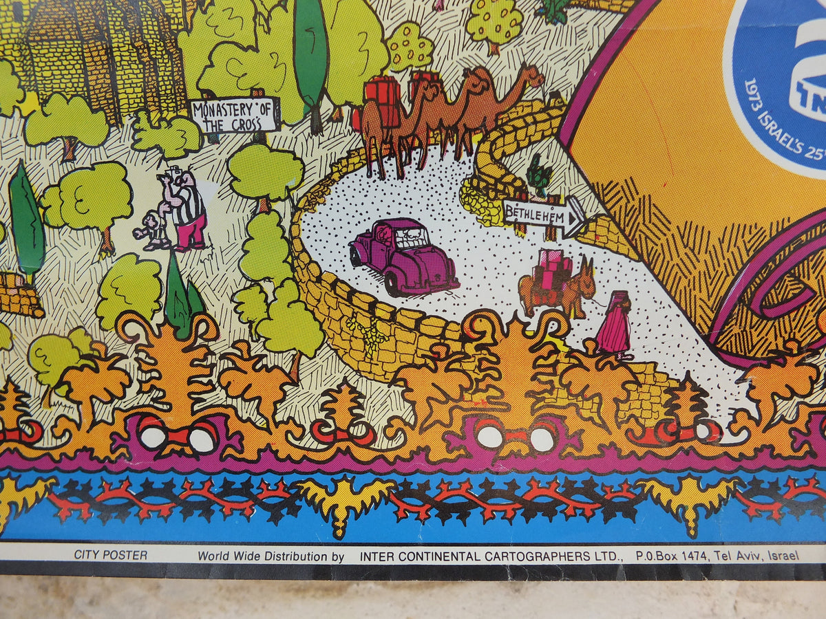 1973 Jerusalem Poster, The Holy City by Roy Bishop, Israel's 25th Anniversary Year, Travel tourism wall art decor
