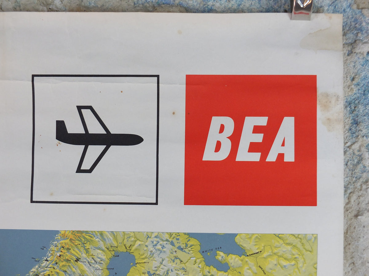 1967 BEA Europe Route Map Poster, British European Airways, Original Vintage Winter 1967-68, air travel tourism, wall art retro decor