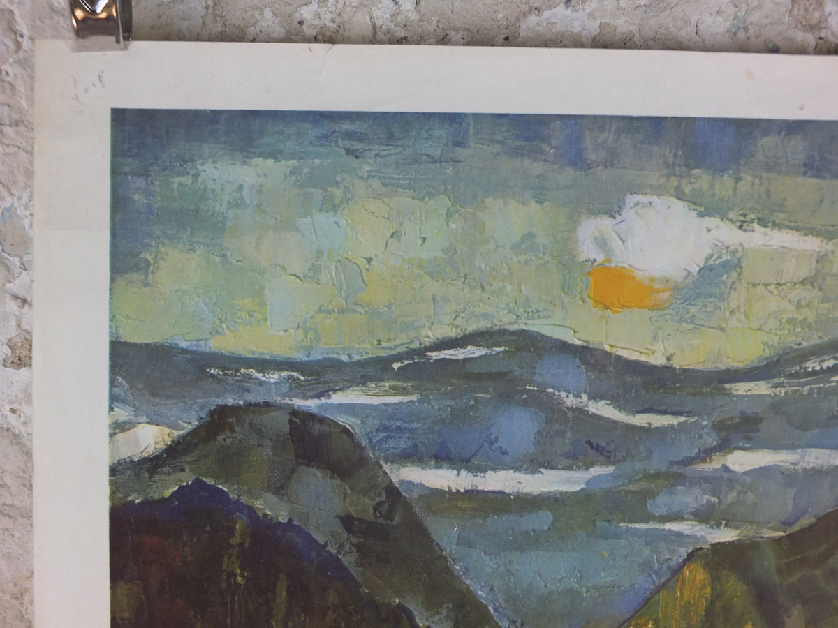1964 SNCF Pyrenees Poster, southern French mountain landscape, by Gerard Cabet, wall art retro decor