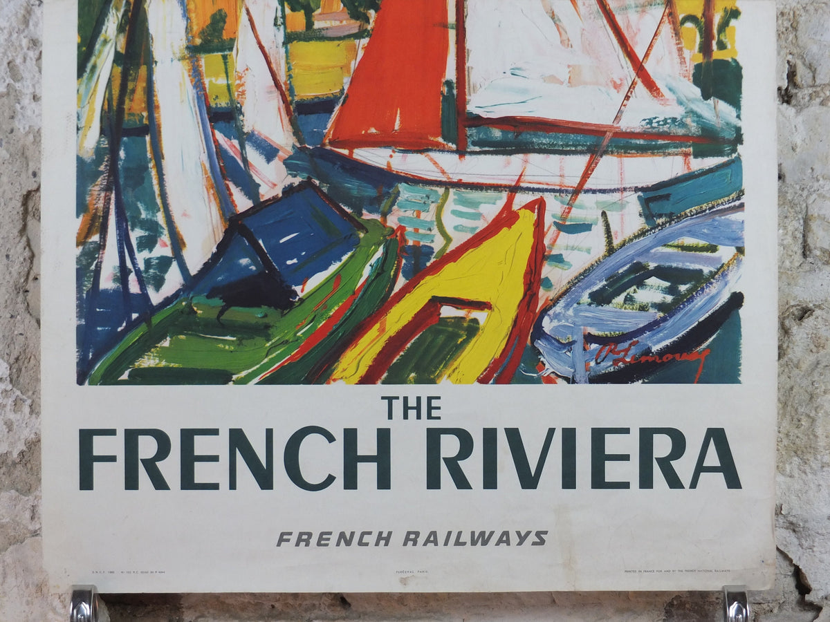 1965 SNCF Cote d'Azur Poster, French Riviera travel poster from Côte d'Azur, by Roger Marcel Limouse, wall art retro decor