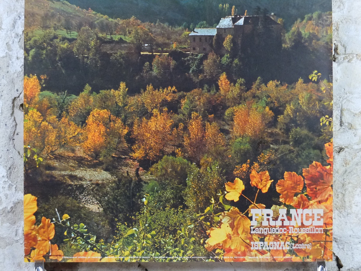 1960s Autumn in Languadoc Roussillon Poster, Ispagnac, printed by French Government, travel tourism, wall art decor
