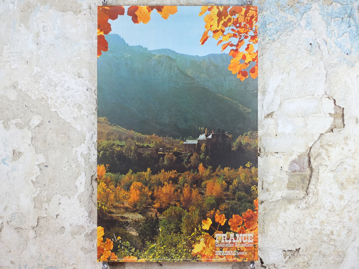 1960s Autumn in Languadoc Roussillon Poster, Ispagnac, printed by French Government, travel tourism, wall art decor