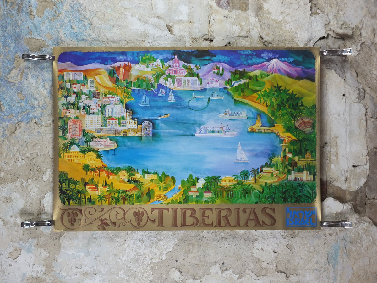 1981 Tiberias Poster, The City and Sea of Galilee, by E Weishof, Travel tourism wall art decor
