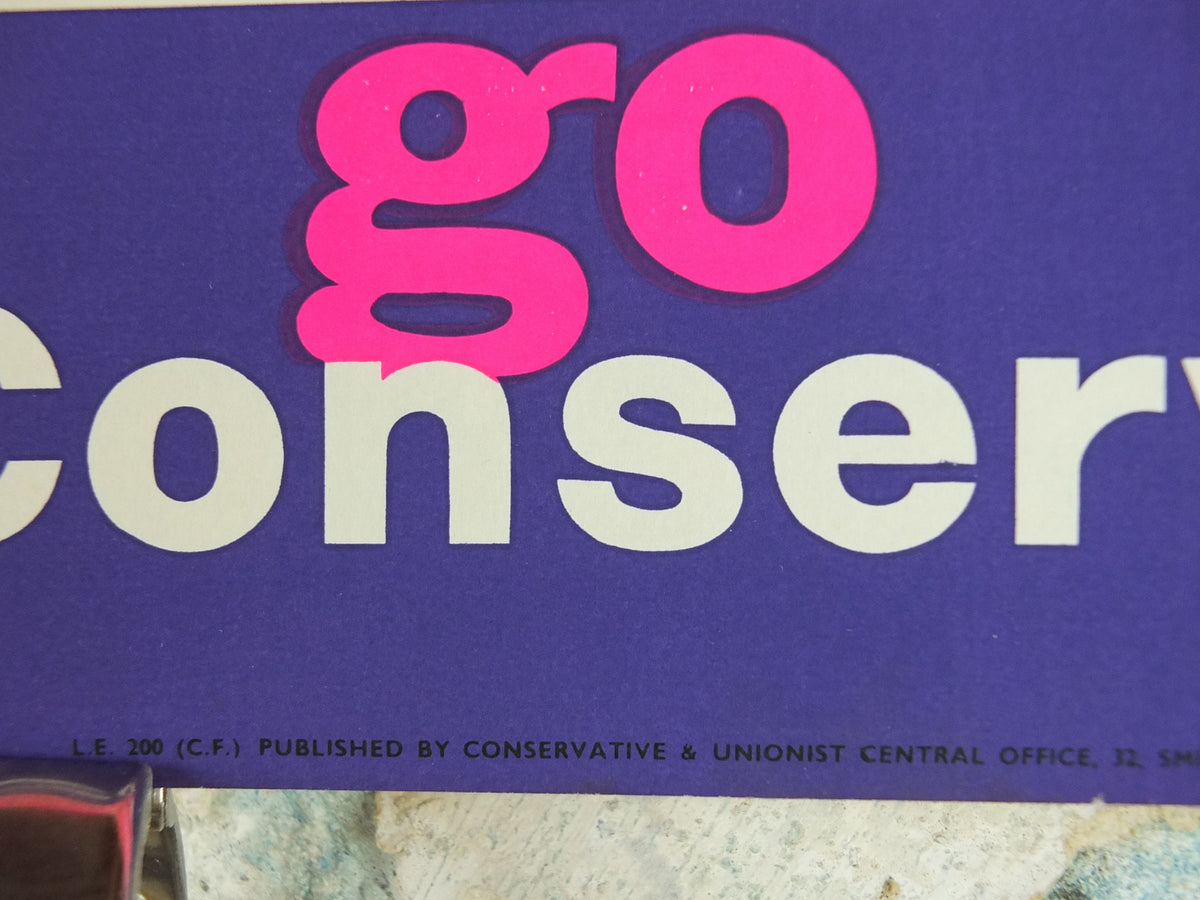 1962 Tory Conservative Party Poster, Go ahead, Go Conservative, Pink Purple Tory election campaigning, Political Propaganda wall art decor