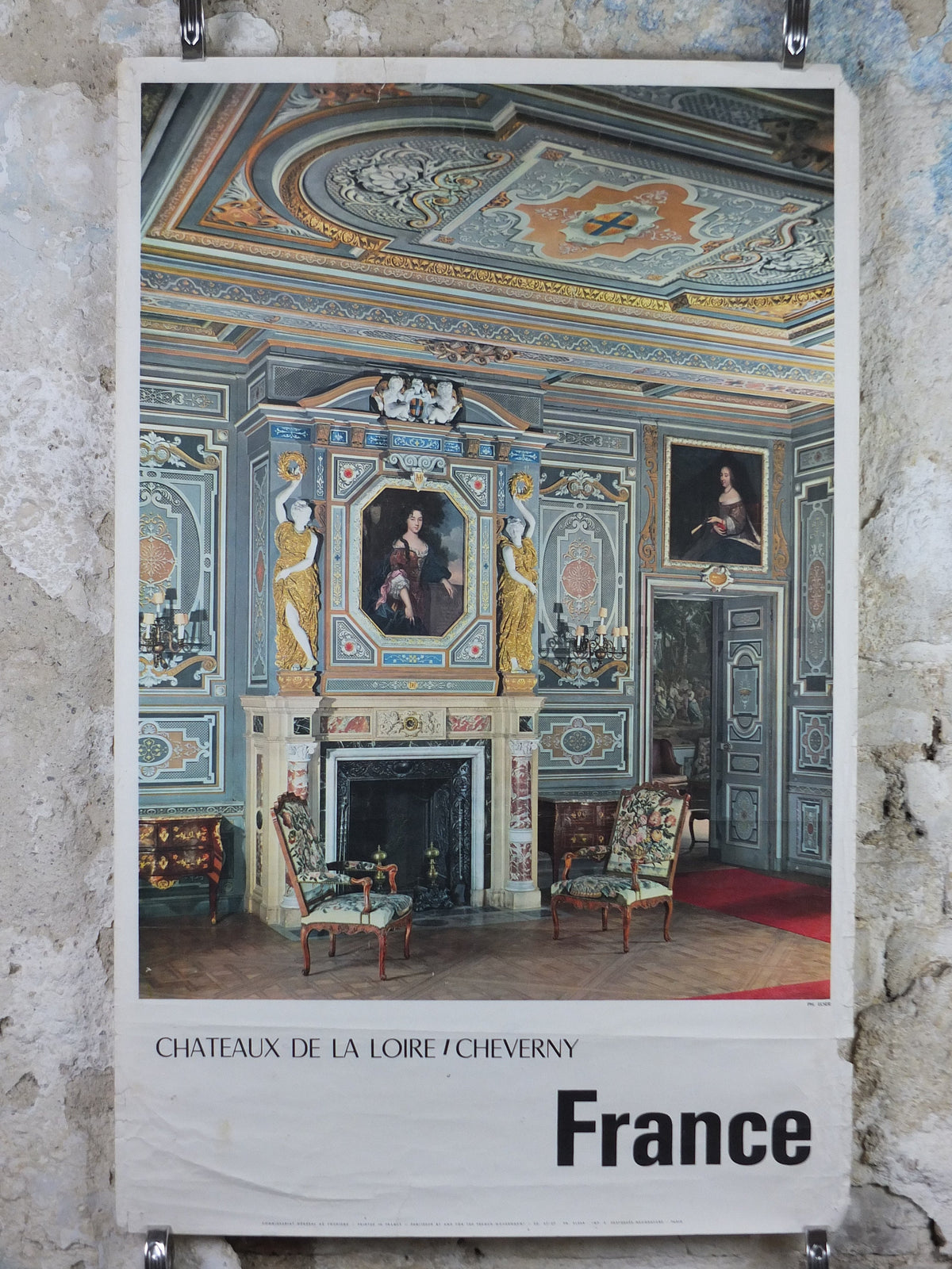 1950s French Loire Valley Travel Poster, Château de Cheverny, travel tourism, wall art decor