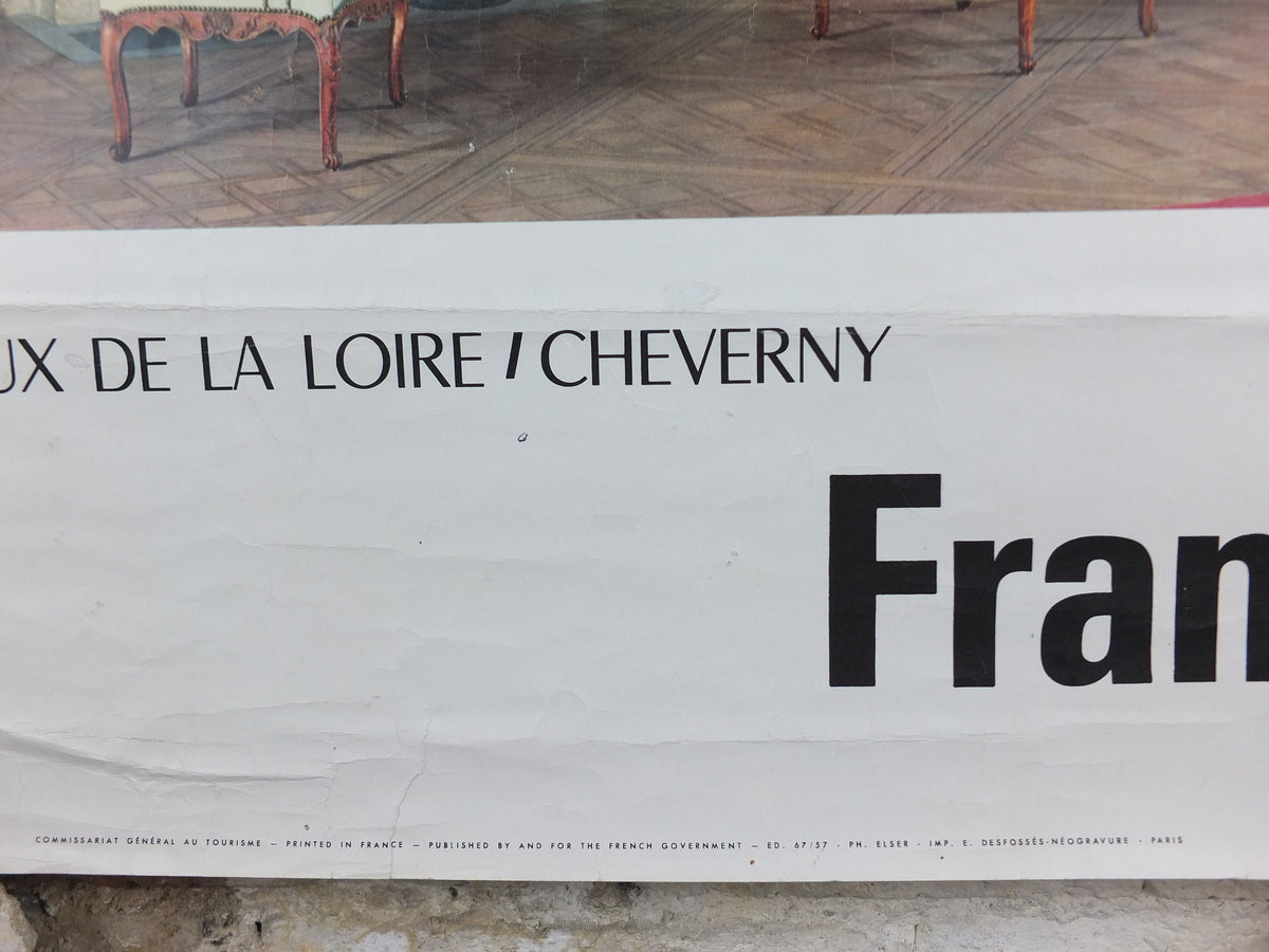 1950s French Loire Valley Travel Poster, Château de Cheverny, travel tourism, wall art decor