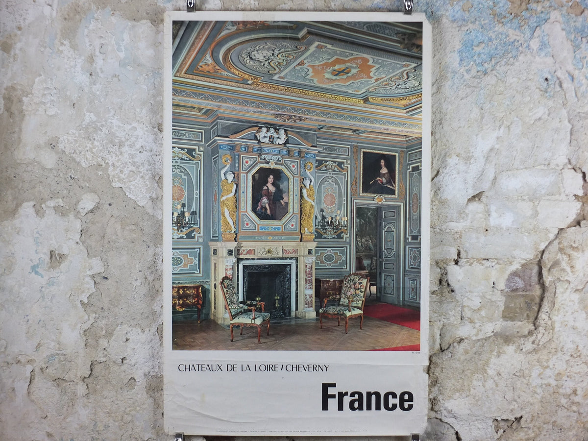 1950s French Loire Valley Travel Poster, Château de Cheverny, travel tourism, wall art decor