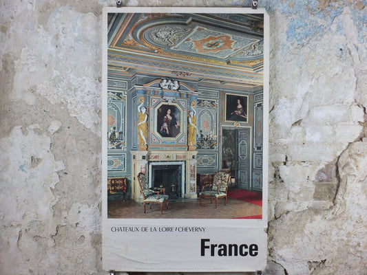 1950s French Loire Valley Travel Poster, Château de Cheverny, travel tourism, wall art decor
