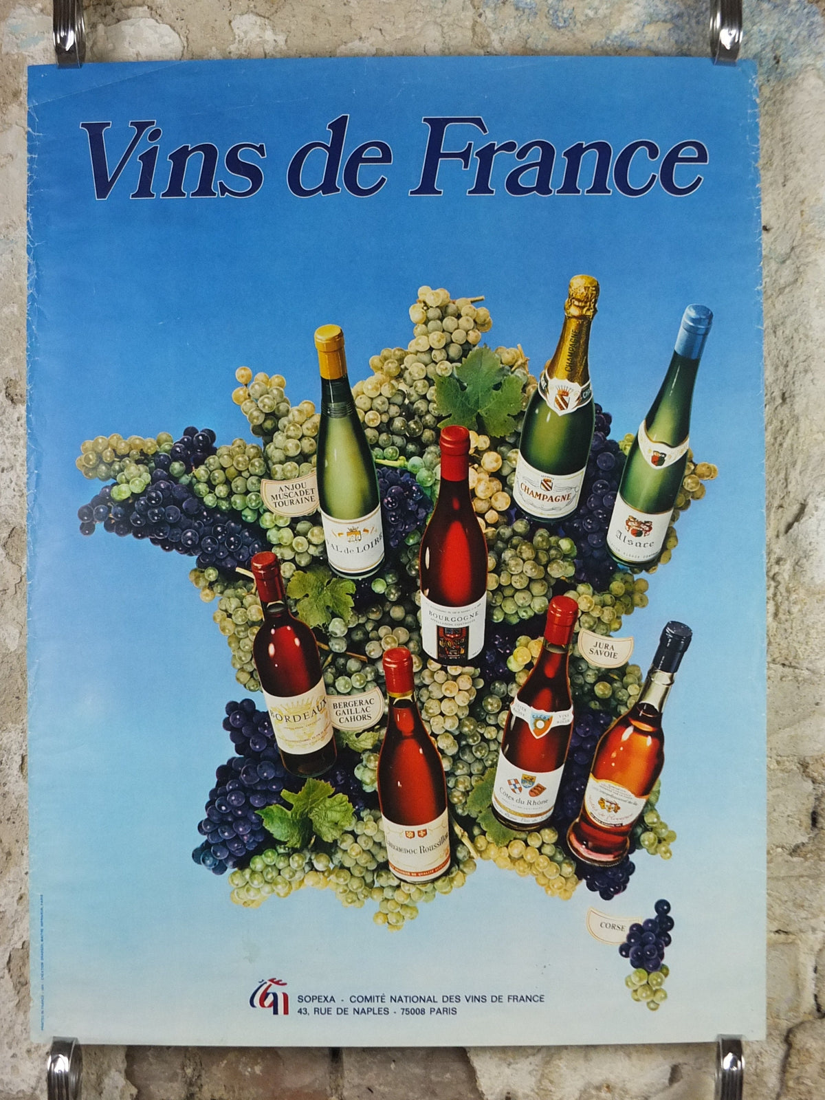 1974 Wines of France Poster, Types of French wines, Vins de France, advertising and marketing, Viticulture print wall art decor