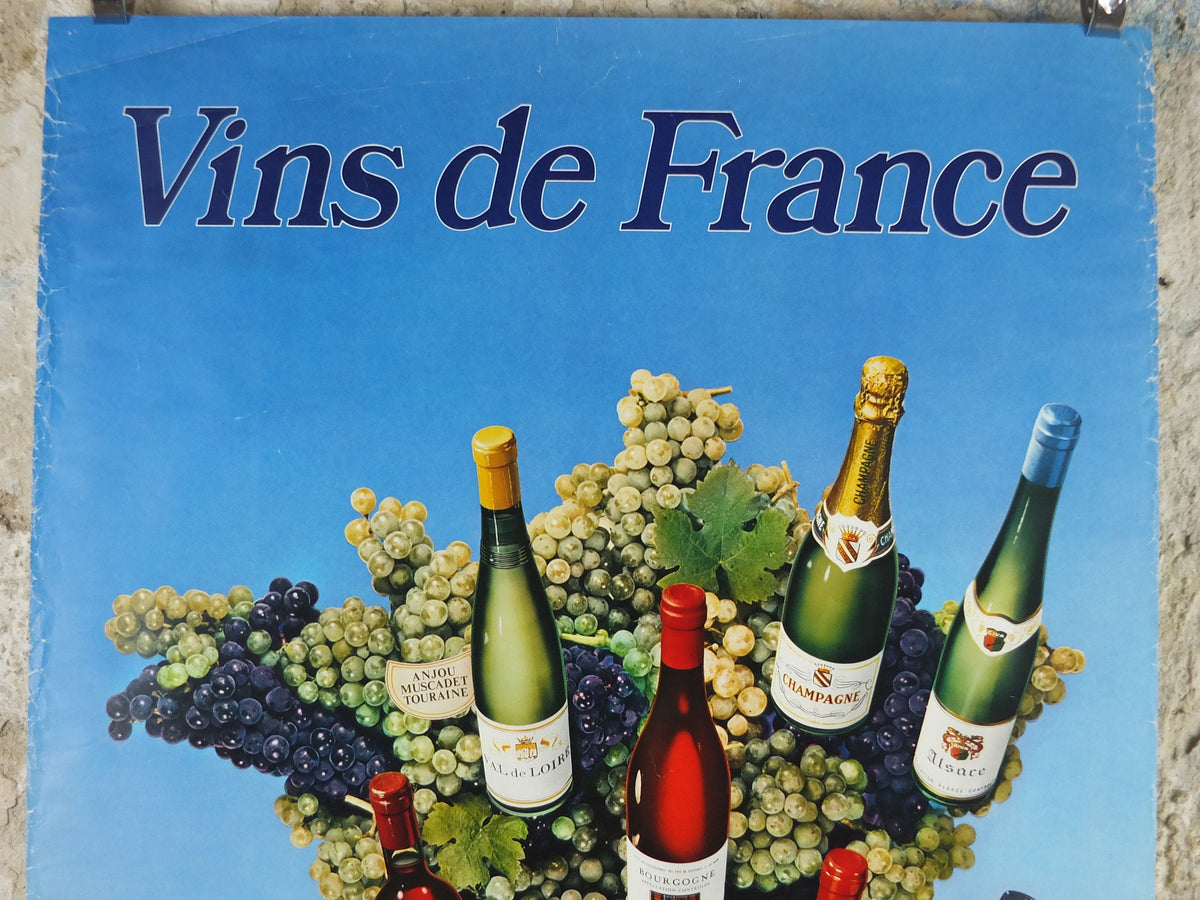 1974 Wines of France Poster, Types of French wines, Vins de France, advertising and marketing, Viticulture print wall art decor