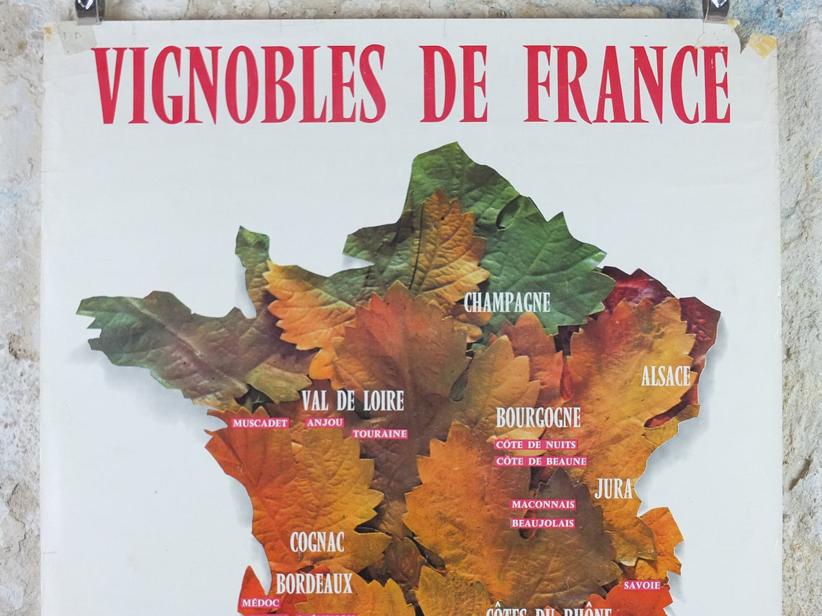 1974 Vineyards of France Poster, Types of French wines, Vins de France, advertising and marketing, Viticulture print wall art decor