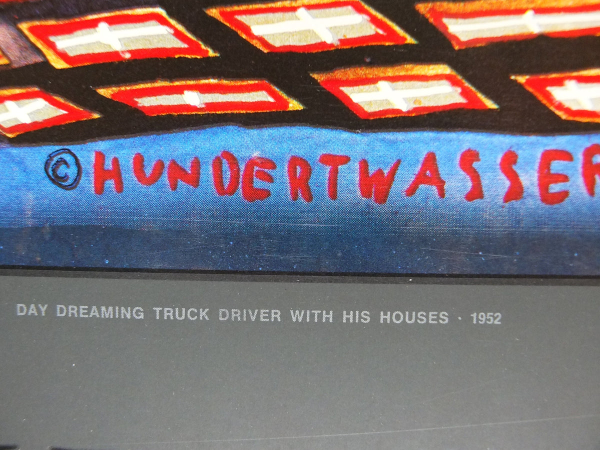 1988 Friedensreich Hundertwasser Poster, Day Dreaming Truck Driver with his Houses 1952, wall art decor