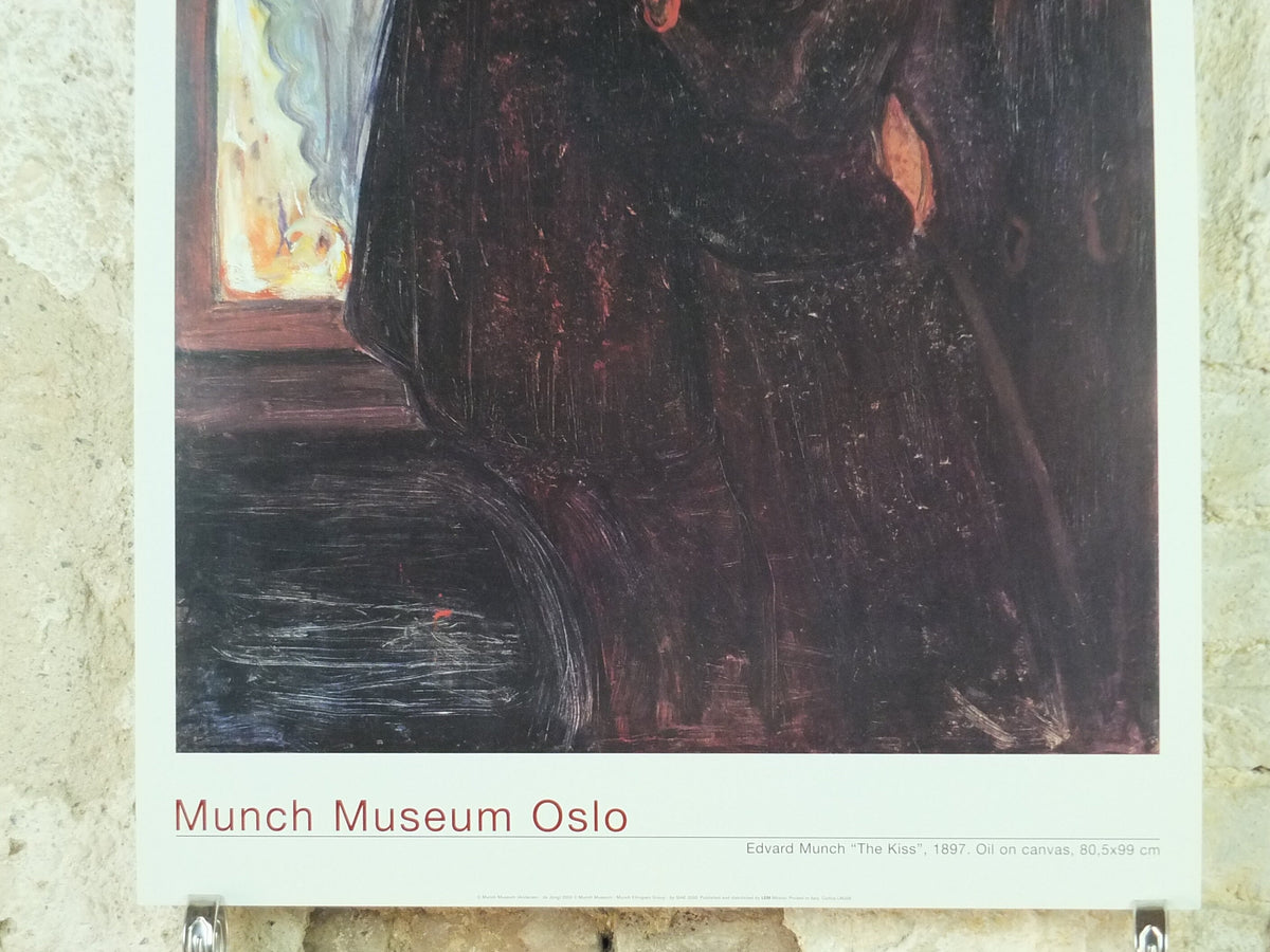 2000 Edvard Munch Poster, The Kiss 1897, Munch Museet, Norway, Expressionism, Symbolism, gallery exhibition, wall art decor