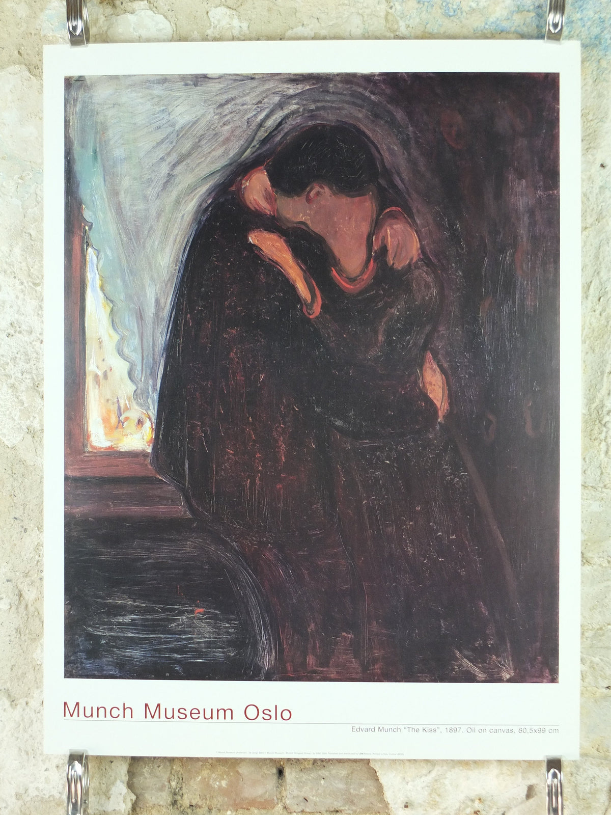 2000 Edvard Munch Poster, The Kiss 1897, Munch Museet, Norway, Expressionism, Symbolism, gallery exhibition, wall art decor