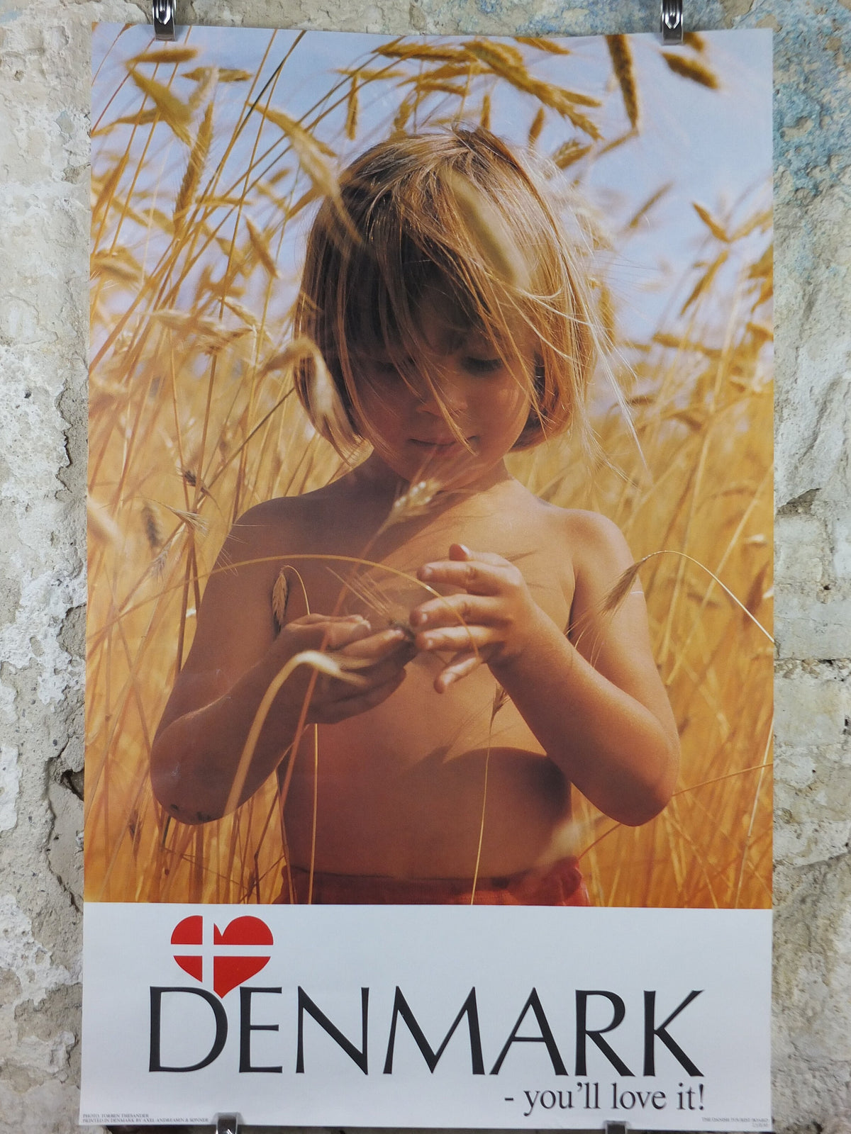 1970s Denmark Travel Poster, Denmark - You'll Love It, Child in a field of wheat, Danish Tourist Board, Travel tourism, wall art decor