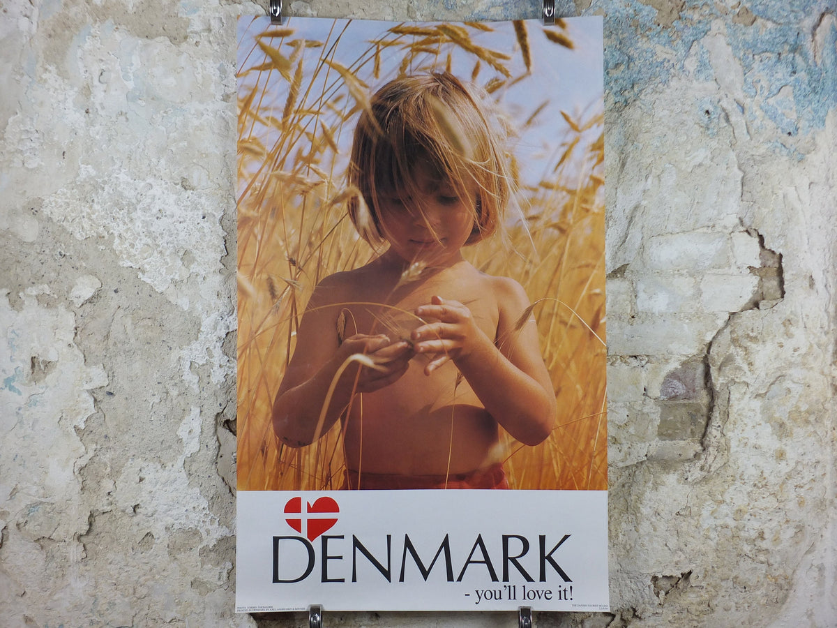 1970s Denmark Travel Poster, Denmark - You'll Love It, Child in a field of wheat, Danish Tourist Board, Travel tourism, wall art decor