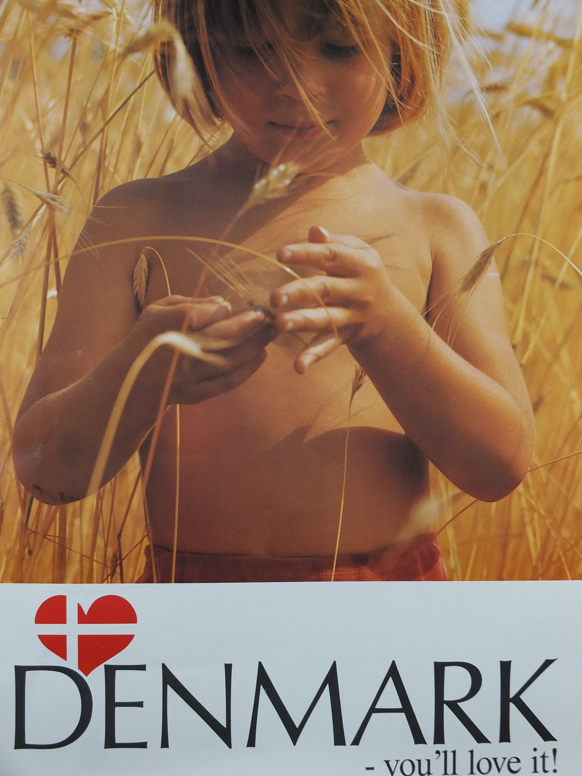 1970s Denmark Travel Poster, Denmark - You'll Love It, Child in a field of wheat, Danish Tourist Board, Travel tourism, wall art decor
