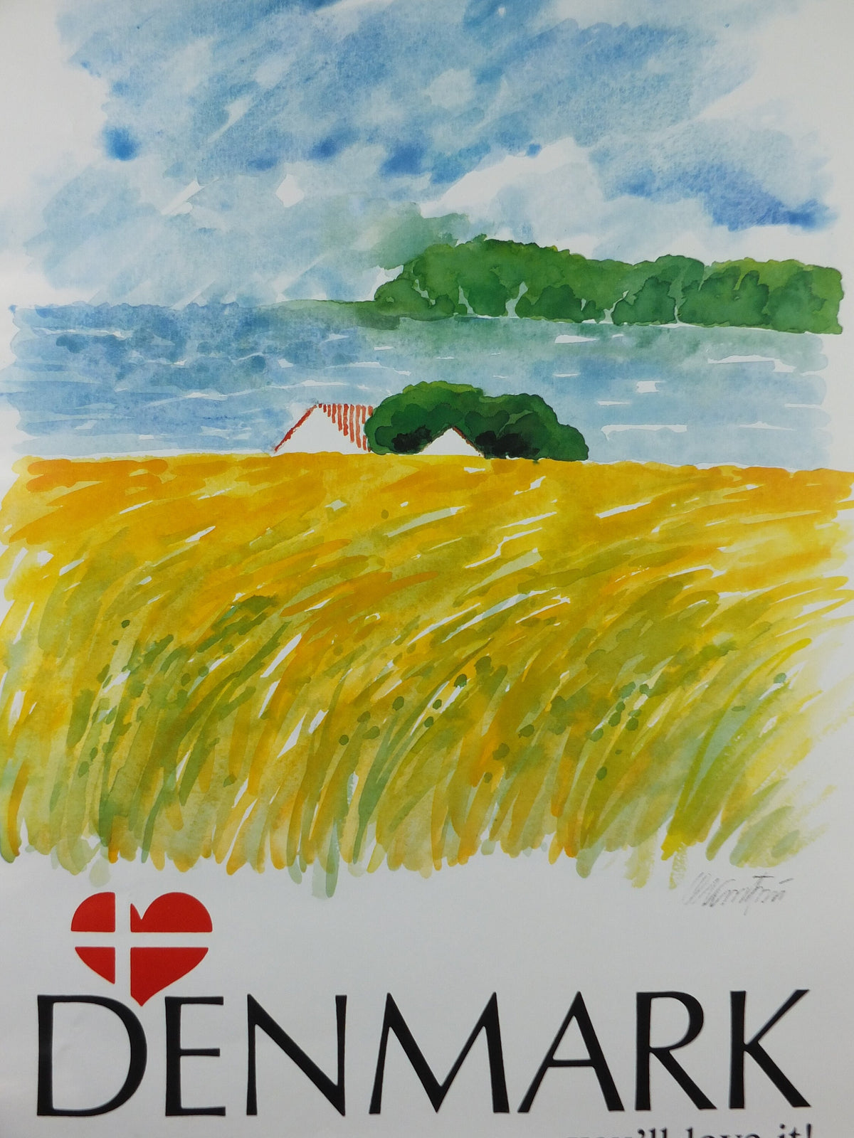 1970s Denmark Travel Poster, Denmark - You'll Love It, painting of Danish seascape, Danish Tourist Board, Travel tourism, wall art decor