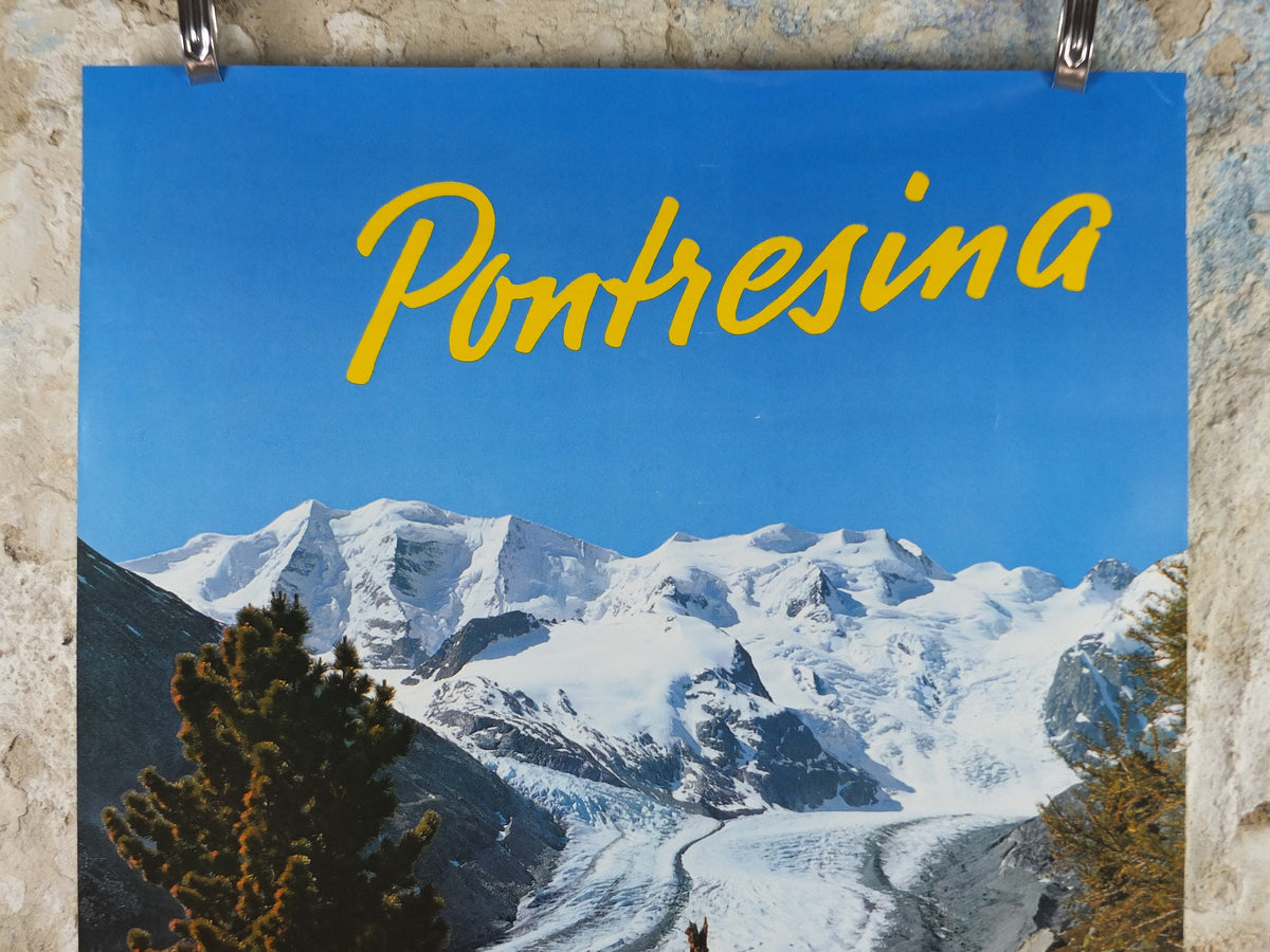 1972 Pontresina Skiing Poster, Engadin Alps, St Moritz, Snow, Switzerland, Suisse, Schweiz, mountain tourism ski vacation wall art decor